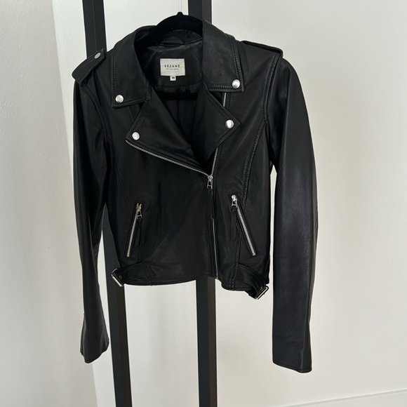 Sezane Zig Black Leather Jacket - Picture 2 of 13